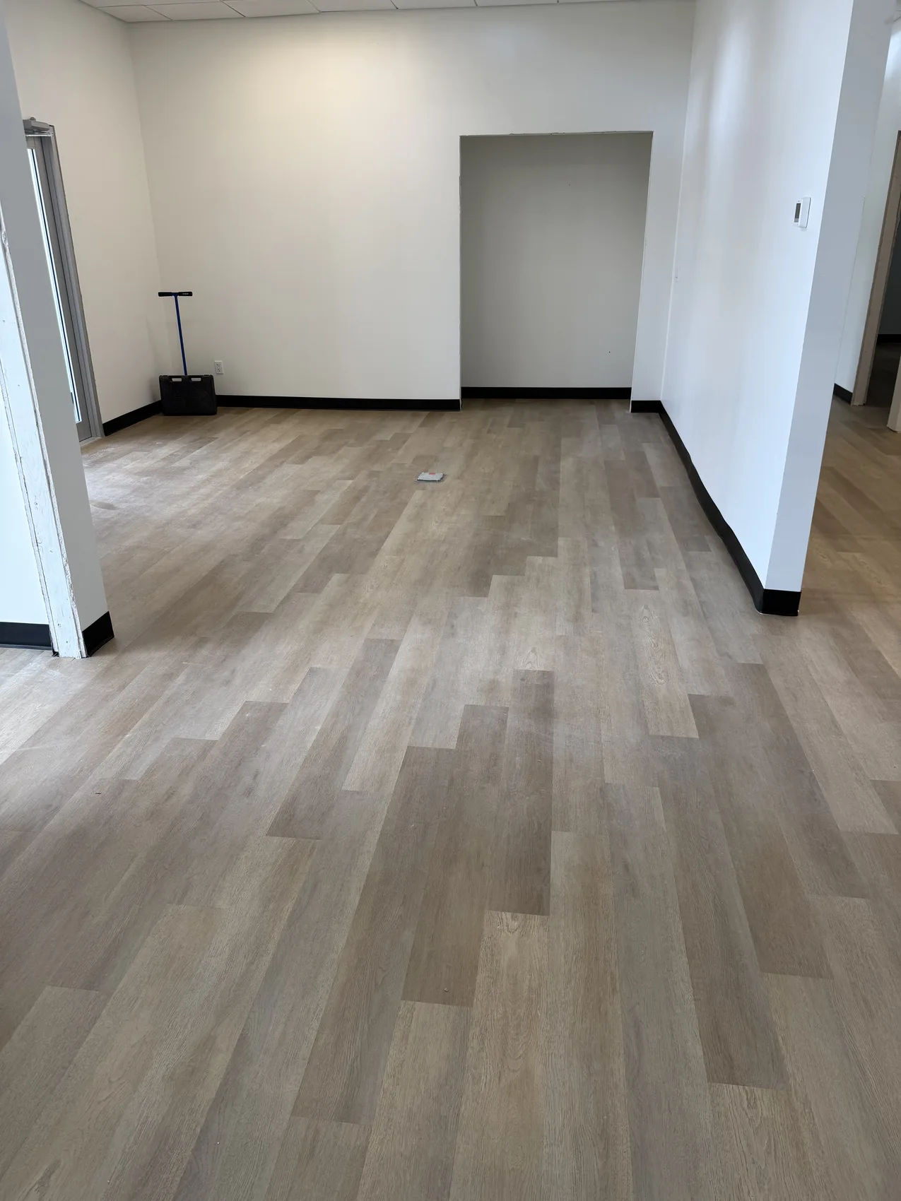 Office space with new plank flooring