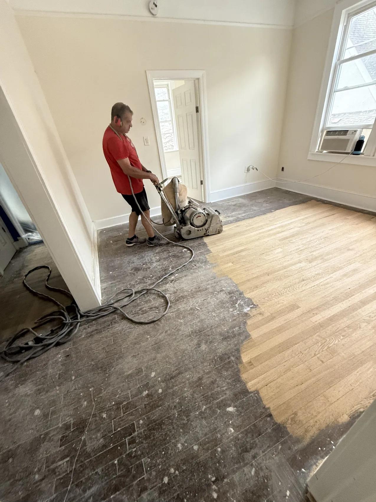 Sanding a hardwood floor mid-refinish